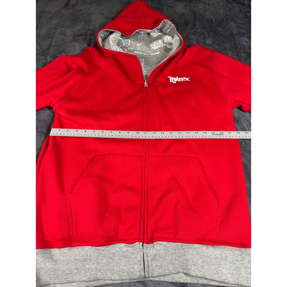 Avirex Mens Red Full Zip Hoodie Embroidered Logo Grey Trim Waffle Hood Lining - Picture 4 of 9